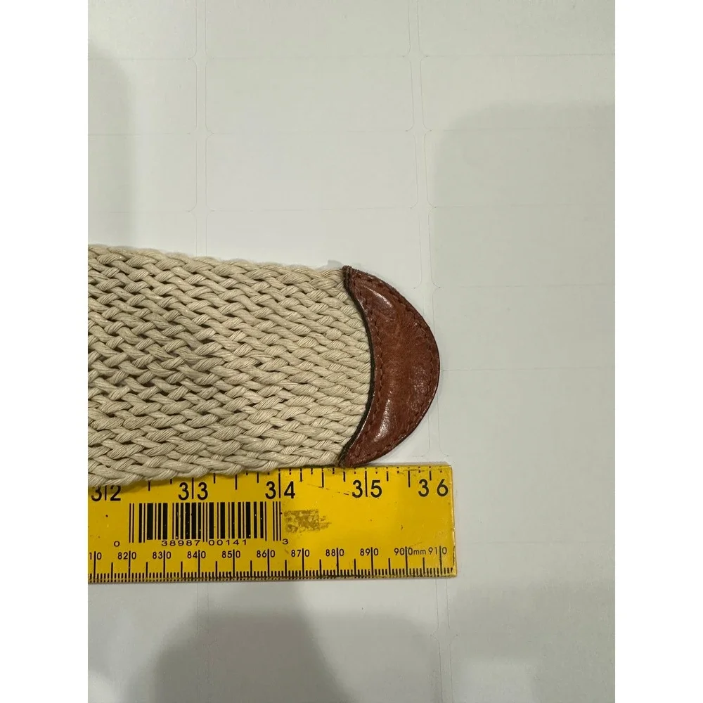 Gap Woven Braided Belt Womens 31 Cream White Genuine Leather Brass Buckle USA